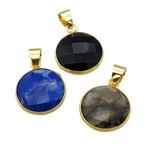 mix Gemstone circle pendant, approx 16mm dia [GM16440]