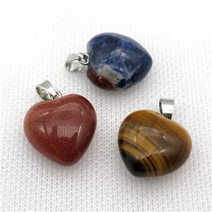 mixed Gemstone heart pendant, approx 20mm [GM16456]