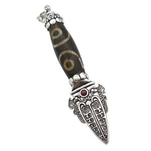 tibetan Agate pendant, eye, antique silver, approx 12-80mm [GM16457]