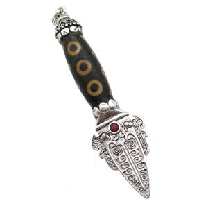 tibetan Agate pendant, eye, antique silver, approx 12-80mm [GM16458]