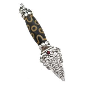 tibetan Agate pendant, eye, antique silver, approx 12-80mm [GM16459]