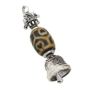tibetan style Agate pendant, bell, antique silver, approx 13-55mm [GM16460]