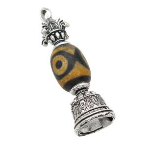 tibetan style Agate pendant, bell, antique silver, approx 13-55mm [GM16462]