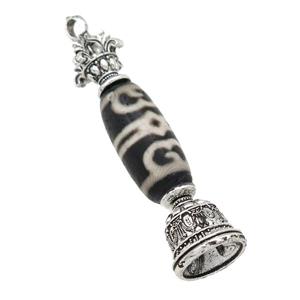tibetan style Agate pendant, antique silver, approx 12-55mm [GM16467]