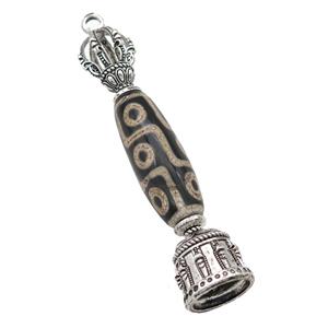 tibetan style Agate pendant with bail, antique silver, approx 13-80mm [GM16476]