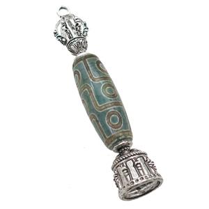tibetan style green Agate pendant with bail, eye, antique silver, approx 14-80mm [GM16477]