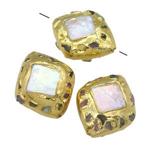 Baroque Style Pearl Beads, rhombic, gold plated, approx 25-33mm [GM16504]