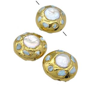 Baroque Style Pearl button Beads, gold plated, approx 25mm [GM16506]