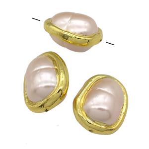 lt.pink pearlized Shell teardrop Beads, gold plated, approx 15-25mm [GM16508]