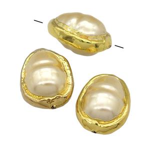 lt.yellow pearlized Shell teardrop Beads, gold plated, approx 15-25mm [GM16509]