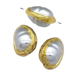 gray pearlized Shell teardrop Beads, gold plated, approx 15-25mm [GM16510]
