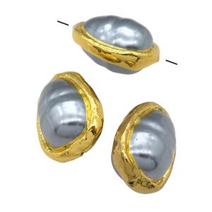 deep.gray pearlized Shell teardrop Beads, gold plated, approx 15-25mm [GM16511]
