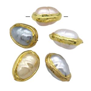 pearlized Shell teardrop Beads, gold plated, mixed, approx 15-25mm [GM16513]