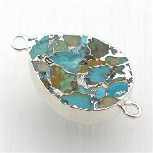 blue Mosaic Turquoise connector, teardrop, silver plated, approx 16.5-22mm [GM16522]
