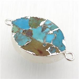 blue Mosaic Turquoise connector, horse-eye, silver plated, approx 16.5-22mm [GM16523]