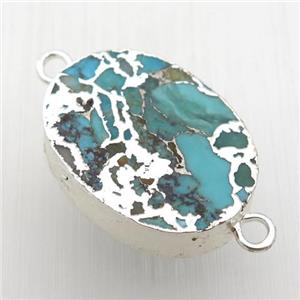 blue Mosaic Turquoise connector, oval, silver plated, approx 16.5-22mm [GM16524]