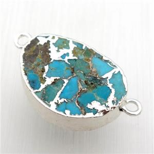 blue Mosaic Turquoise connector, teardrop, silver plated, approx 16.5-22mm [GM16525]