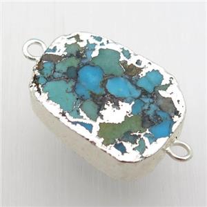 blue Mosaic Turquoise connector, oval, silver plated, approx 16.5-22mm [GM16526]