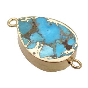 blue Mosaic Turquoise connector, teardrop, gold plated, approx 16.5-22mm [GM16530]