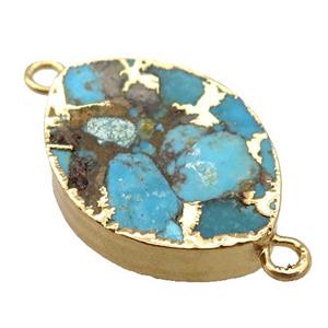 blue Mosaic Turquoise connector, horse-eye, gold plated, approx 16.5-22mm [GM16531]