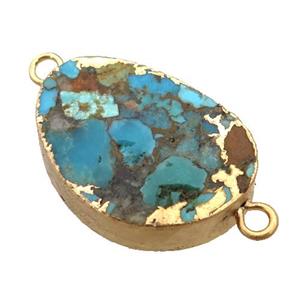 blue Mosaic Turquoise connector, teardrop, gold plated, approx 16.5-22mm [GM16533]