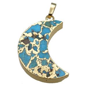 blue Mosaic Turquoise connector, moon, gold plated, approx 18-25mm [GM16538]