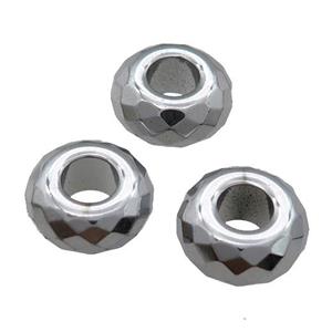 Hematite Beads with large hole, faceted rondelle, platinum plated, approx 14mm, 6mm hole [GM16541]