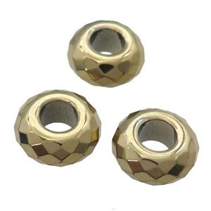 Hematite Beads with large hole, faceted rondelle, lt.gold plated, approx 14mm, 6mm hole [GM16542]