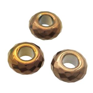 Hematite Beads with large hole, faceted rondelle, brown plated, approx 14mm, 6mm hole [GM16543]