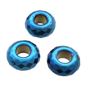 Hematite Beads with large hole, faceted rondelle, blue plated, approx 14mm, 6mm hole [GM16544]