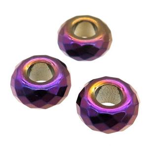 Hematite Beads with large hole, faceted rondelle, purple plated, approx 14mm, 6mm hole [GM16546]