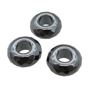 black Hematite Beads with large hole, faceted rondelle, approx 14mm, 6mm hole [GM16549]