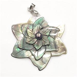 gray Abalone Shell flower pendant, approx 41mm [GM16553]