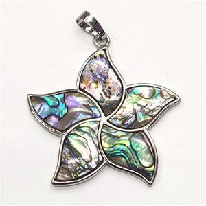 multicolor Abalone Shell flower pendant, approx 38mm [GM16556]