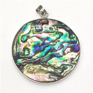 multicolor Abalone Shell circle pendant, approx 41mm [GM16560]