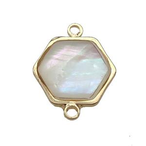Pearlized Shell hexagon connector , gold plated, approx 14mm [GM16569]