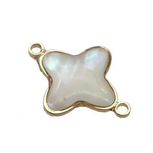 Pearlized Shell clover connector , gold plated, approx 14mm [GM16572]
