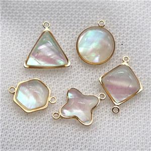 Pearlized Shell pendant, gold plated, mix shape, approx 14mm [GM16573]