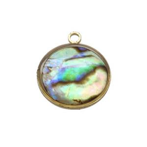Abalone Shell circle pendant, gold plated, approx 14mm [GM16574]