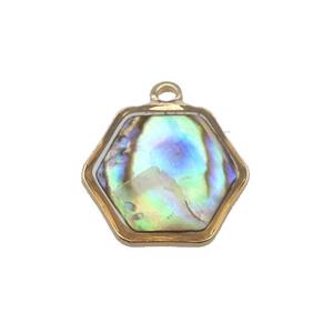 Abalone Shell hexagon pendant, gold plated, approx 14mm [GM16576]