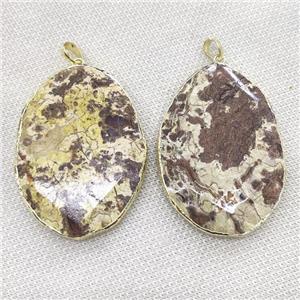 yellow Ocean Jasper oval pendant, faceted, gold plated, approx 40-55mm [GM16591]