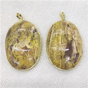 yellow Ocean Jasper oval pendant, gold plated, approx 40-55mm [GM16592]