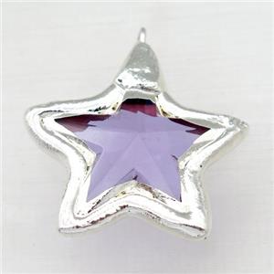 lilac Crystal Glass star pendant, silver plated, approx 35mm [GM16603]