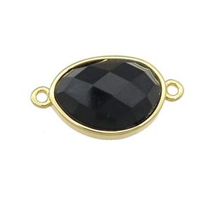black Onyx Agate teardrop connector, gold plated, approx 12-16mm [GM16612]