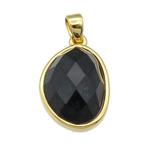 black Onyx Agate teardrop pendant, gold plated, approx 12-16mm [GM16622]