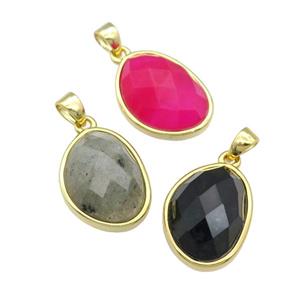 mix Gemstone teardrop pendant, gold plated, approx 12-16mm [GM16623]