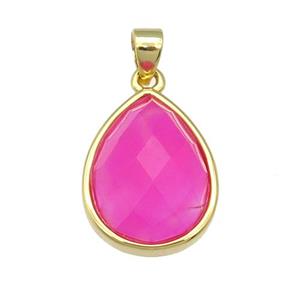 hotpink Agate teardrop pendant, gold plated, approx 12-16mm [GM16624]