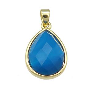 blue Agate teardrop pendant, gold plated, approx 12-16mm [GM16625]