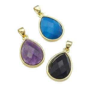 mixed Gemstone teardrop pendant, gold plated, approx 12-16mm [GM16630]