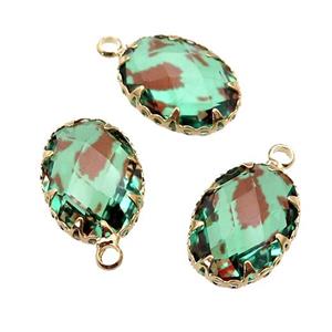 green Crystal Glass oval pendant, gold plated, approx 10-14mm [GM16635]